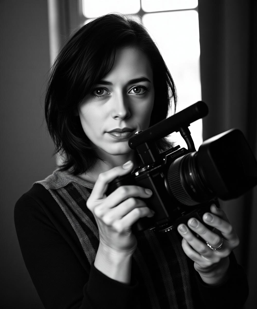 Portrait of Marta Botet holding a cinema camera